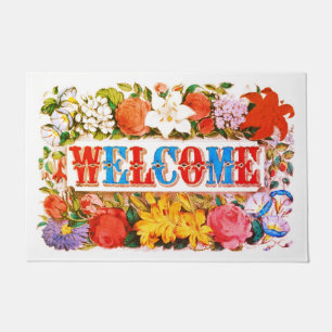 Paillasson Accueil Vintage avec fleurs