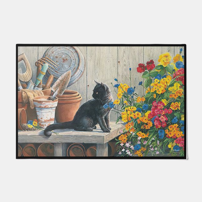 Paillasson  Adorable Black Cat Rug, Animal Lovers  (Devant)