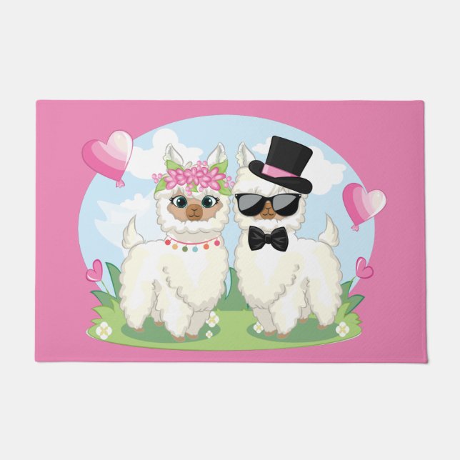 Paillasson Adorables Llama Lote Llama Couple Rose (Devant)