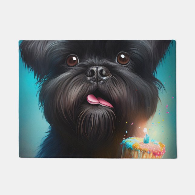 Paillasson Affenpinscher fête le gâteau des ballons d'anniver (Devant)
