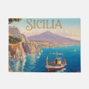 Paillasson Affiche de voyage de style vintage pour la Sicile