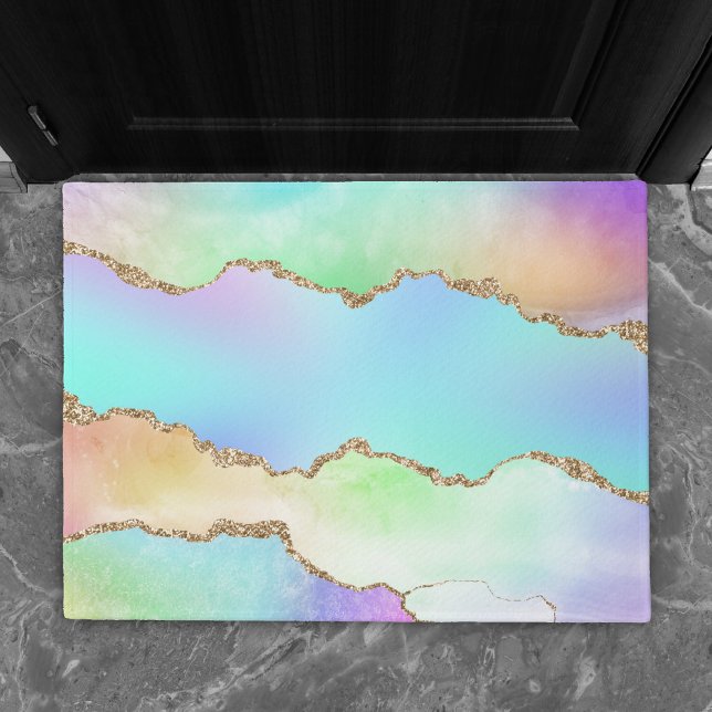 Paillasson Agate Holo | Faux Iridescente Pastel Ombre Marble (Créateur téléchargé)
