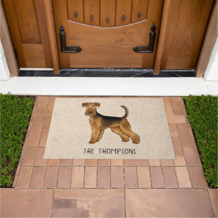 Paillasson Airedale Terrier Cute Dessin Chien Et Nom Beige