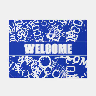 Paillasson Ajouter un collage de texte en bleu et blanc