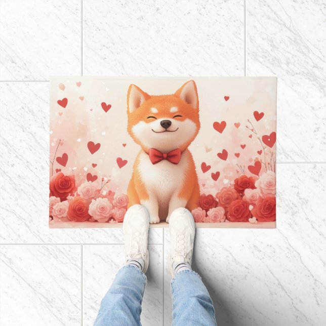 Paillasson Akita avec des roses - Saint-Valentin  (Intérieur)