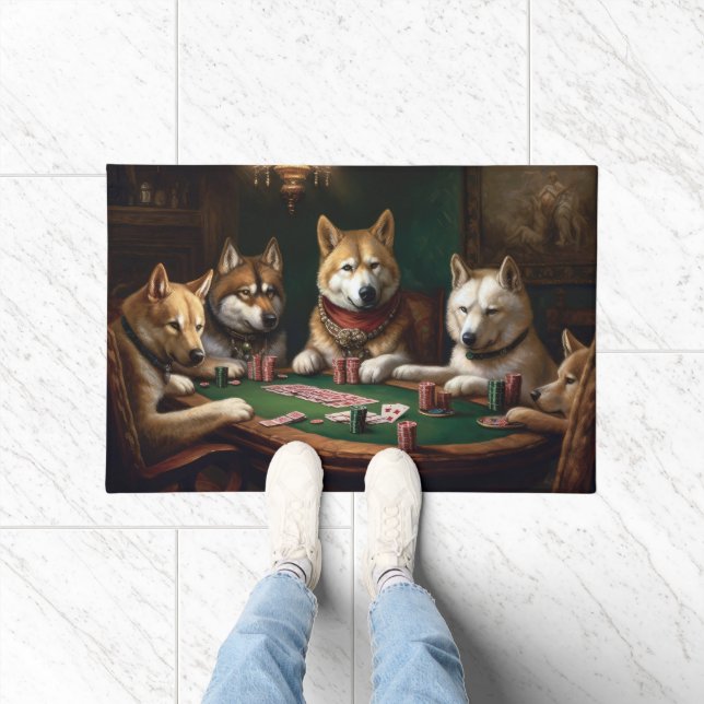 Paillasson Akita Chiens Jouer Poker Art (Intérieur)