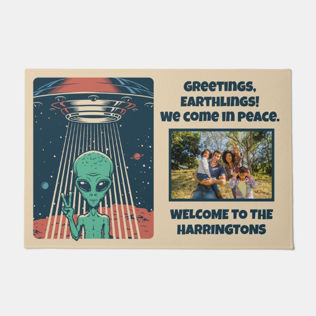 Paillasson Alien OVNI texte et photo personnalisé (Devant)