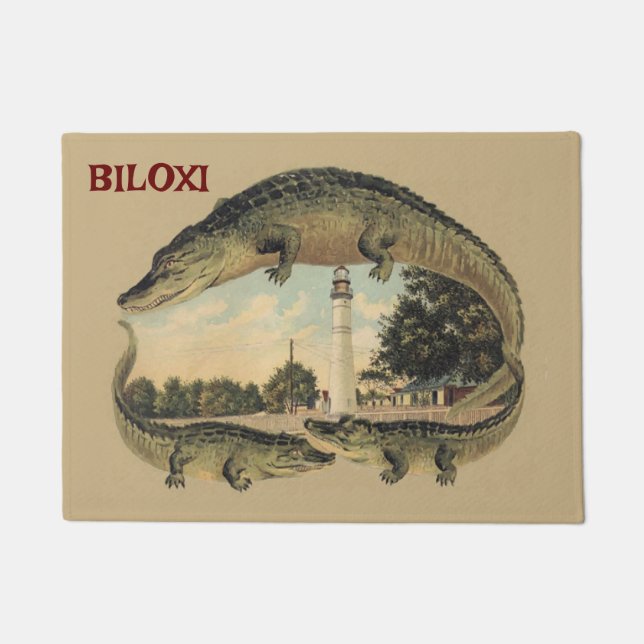 Paillasson Alligators et phare, Bienvenue, mat de porte (Devant)