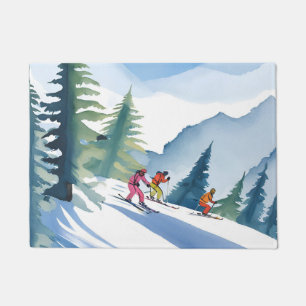 Paillasson Allons Ski   Peinture Aquarelle d'Hiver