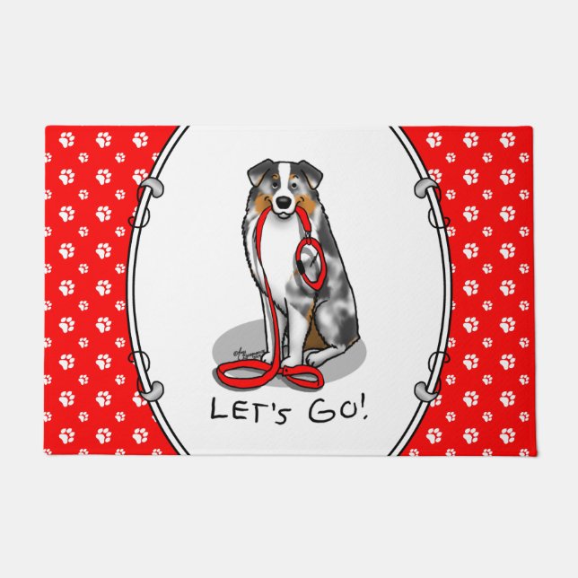 Paillasson Allons-y ! Berger australien (bleu merle tan/w 1) (Devant)