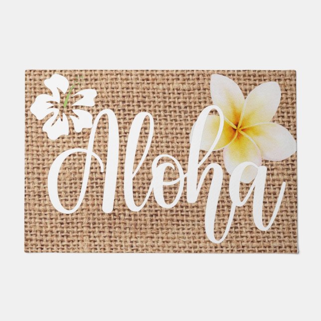 Paillasson Aloha belle florale sur burlap Hawaii été (Devant)