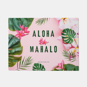 PAILLASSON ALOHA ET MAHALO - VERT ROSE - POUCE MAT