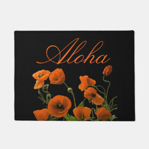 Paillasson Aloha Hawaii Hibiscus Fleur Floral Orange Noir