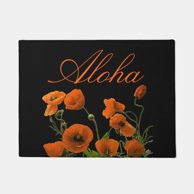 Paillasson Aloha Hawaii Hibiscus Fleur Floral Orange Noir (Devant)