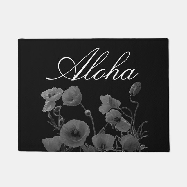 Paillasson Aloha Hawaiian Hibiscus Fleur Floral Blanc noir (Devant)