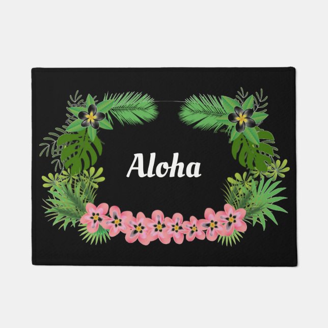 Paillasson Aloha Hawaiian Welcome Tropical Flowers Design (Devant)