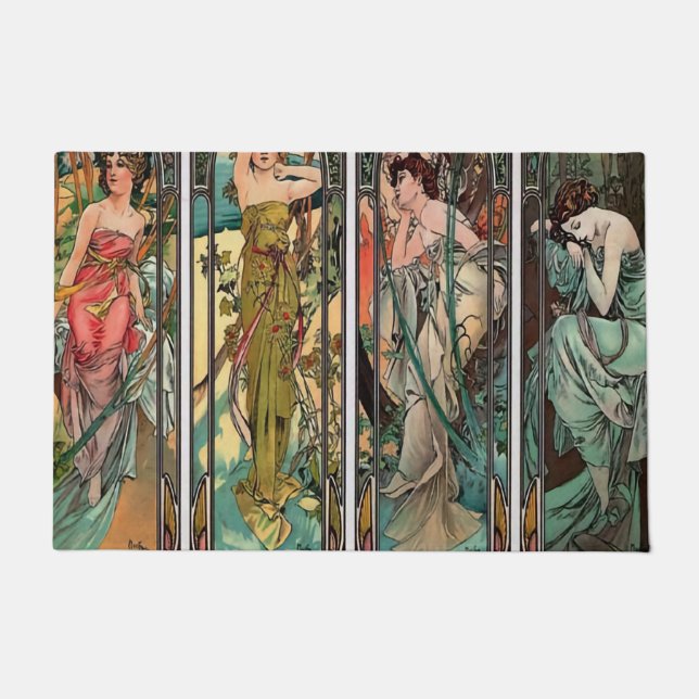 Paillasson Alphonse Mucha art, Art nouveau, vintage, femmes,  (Devant)