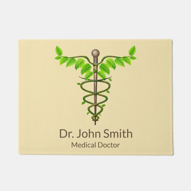 Paillasson Alternative Médicale Caduceus Vert Feuilles Beige (Devant)