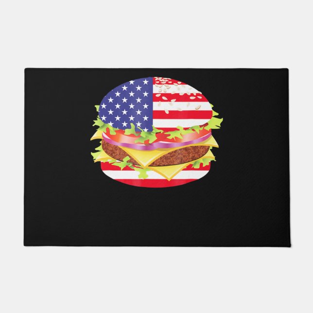 Paillasson Amateurs de barbecue | Hamburger USA Drapeau 4 jui (Devant)