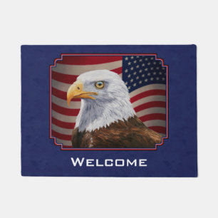 Paillasson American Bald Eagle et drapeau bleu