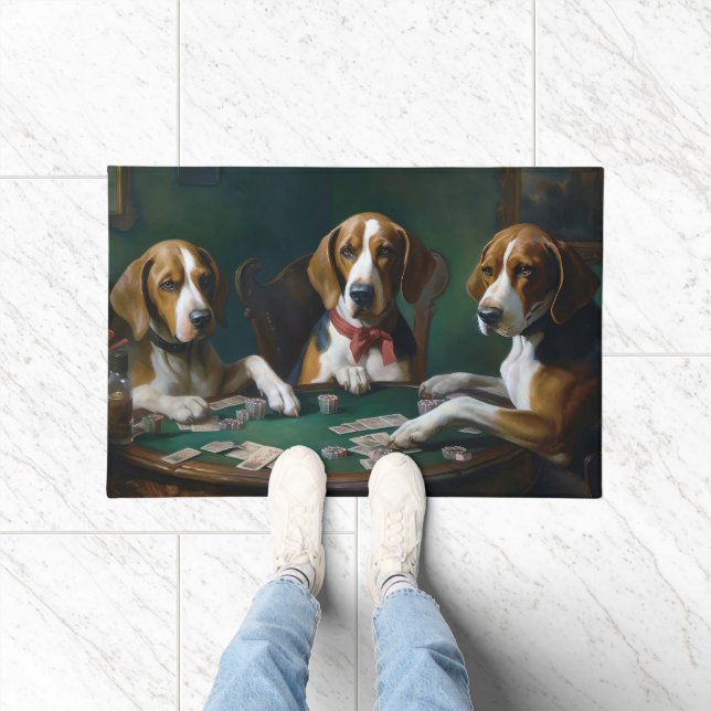 Paillasson American English Foxhound Dogs Jouer Poker Art (Intérieur)