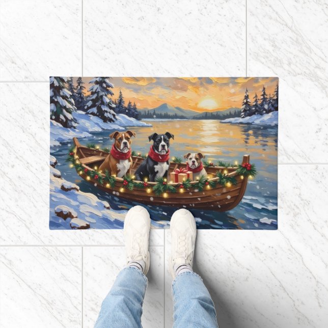 Paillasson American Staffordshire Terrier Christmas Boat (Intérieur)