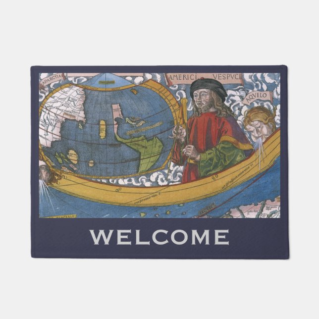 Paillasson Amerigo Vespucci Explorer sur une carte des Amériq (Devant)