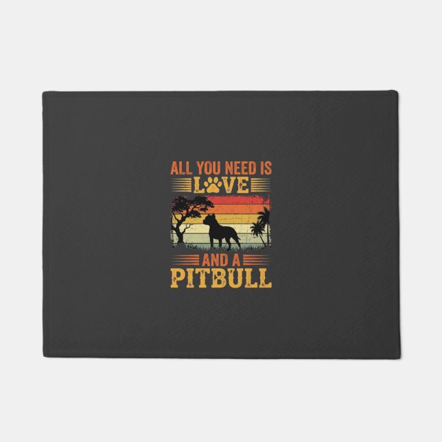 Paillasson Amour de Pitbull Coucher de Soleil Rétro Chien (Devant)