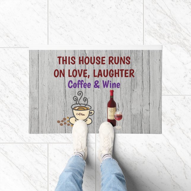 Paillasson Amour rire café et vin Door Mat (Intérieur)