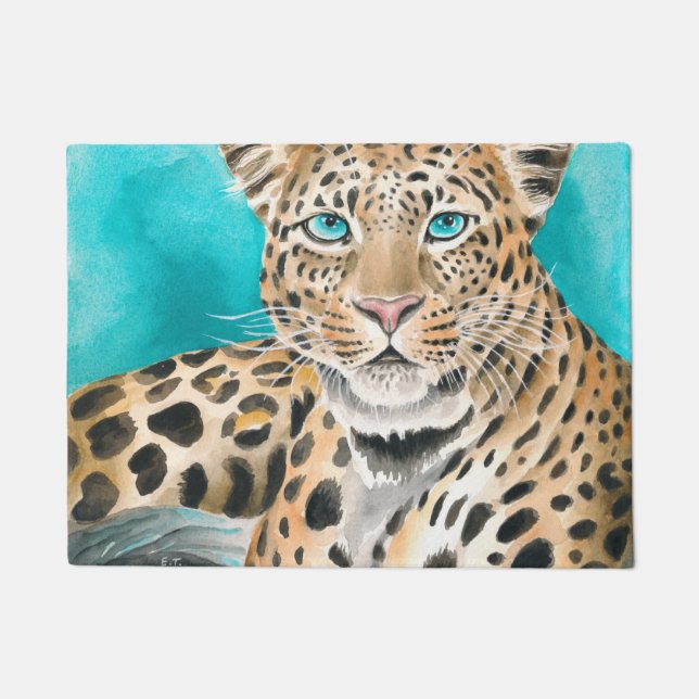 Paillasson Amur Leopard Aquarelle Art (Devant)