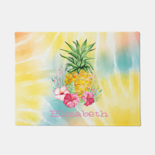 Paillasson Ananas, gueule de loup aquarelle Tie-Dye arc-en-ci