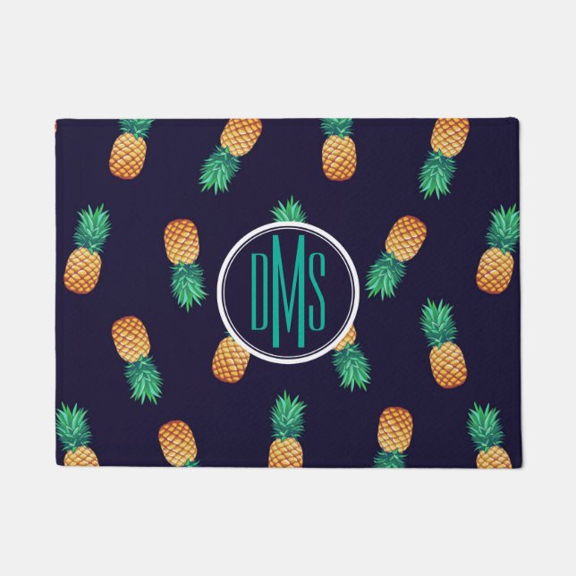 Paillasson Ananas sur le monogramme de la marine | (Devant)