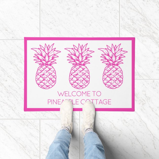 Paillasson Ananas Tropical Rose Preppy Personnalisé (Intérieur)
