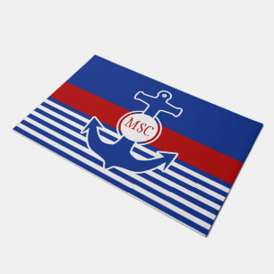 Paillasson Ancre bleu / Contour blanc + votre monogramme