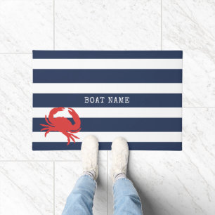 Paillasson Ancre Marine Bleu Stripes Crabe Rouge Nom du batea