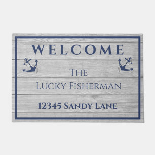 Paillasson Ancre nautique Bateau en bois gris bleu marine   A