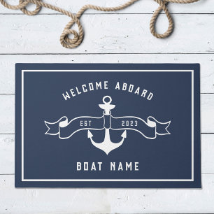 Paillasson Ancre nautique Bienvenue à bord Marine Bleu et Bla