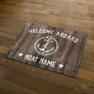 Paillasson Ancre nautique Bois Vintage Bienvenue à bord