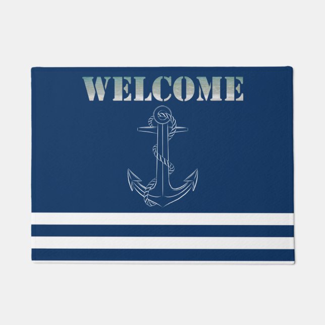 Paillasson Ancre nautique Marine Blue Striped Sailor (Devant)