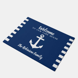 Paillasson Ancre nautique Nom de famille Navy Lake House