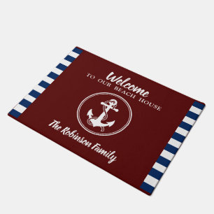 Paillasson Ancre nautique Rope Beach House Nom de famille