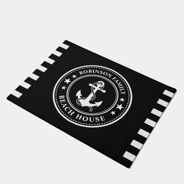 Paillasson Ancre nautique Stars Family Beach House Noir (Incliné)