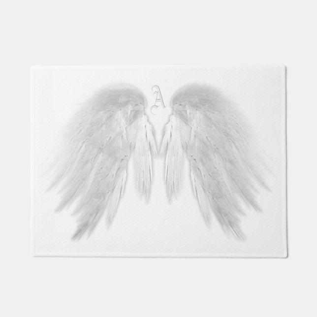 Paillasson ANGEL WINGS Blanc Personnalisé Monogramme (Devant)