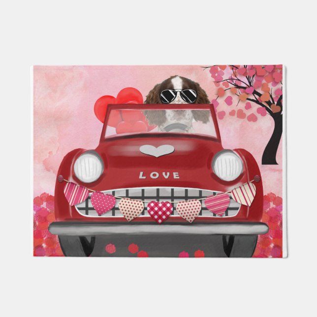 Paillasson Anglais Springer Spaniel Car Hearts Valentine's (Devant)