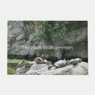 Paillasson animal, eau, tortues, pierres, fleurs, nature, d