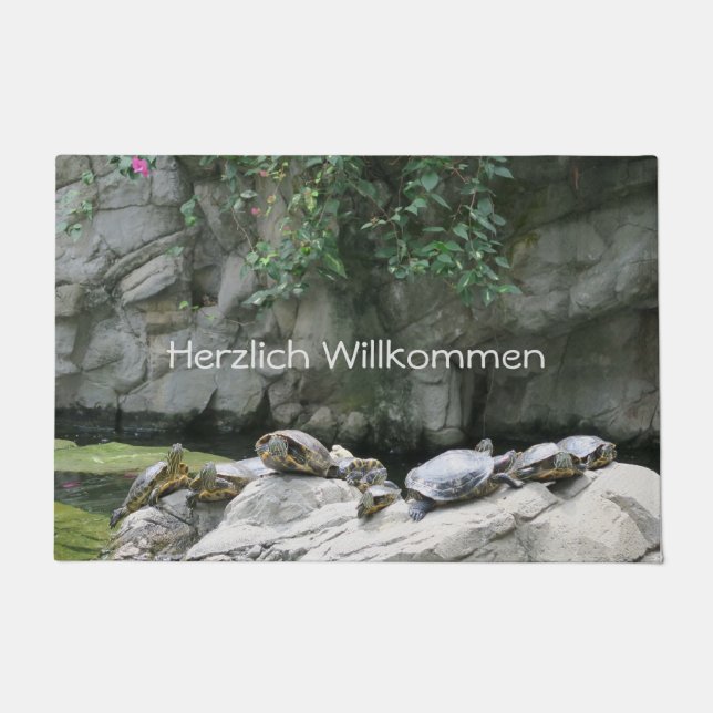 Paillasson animal, eau, tortues, pierres, fleurs, nature, d (Devant)