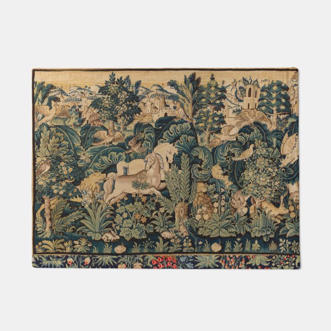 Paillasson ANIMAUX D'IMAGINAIRE, CHEVAUX, BOIS Bleu Vert Flor (Devant)