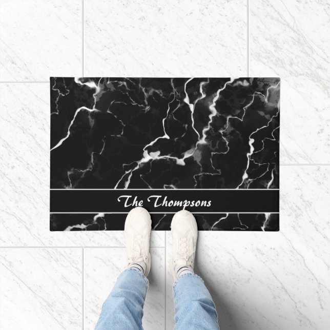 Paillasson Apparence de texture de marbre noir faux avec text (Intérieur)