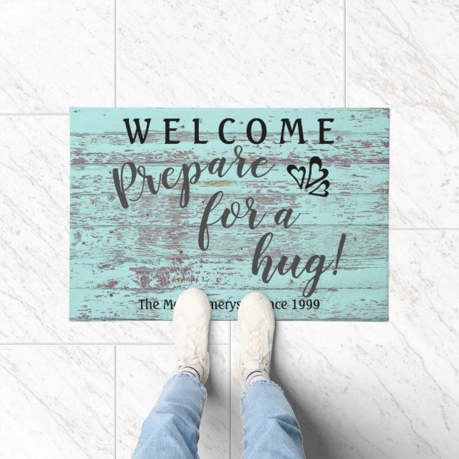 Paillasson Aqua Bois Rustique & Typographie de Bienvenue (Intérieur)