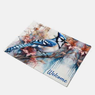 Paillasson Aquarelle bleu Jay Cherry Blossoms